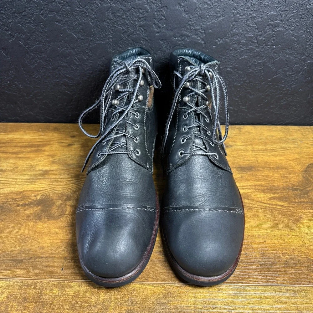 Johnston & Murphy Karnes‎ 25-7641 Black Leather Cap Toe Boots Mens 10 M